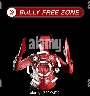 Cartello con zona libera Bully. Il concetto del Internet sia rispettoso ad altri bullismo non è permesso qui Foto Stock