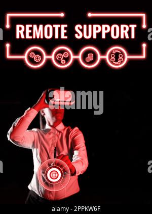 Ispirazione che mostra il segno supporto remoto. Business Concept aiuta gli utenti finali a risolvere problemi e problemi del computer in remoto Foto Stock