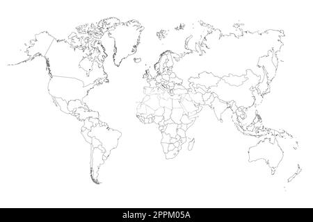 Mappa del mondo su sfondo bianco. Modello di mappa mondiale con continenti, Nord e Sud America, Europa e Asia, Africa e Australia Illustrazione Vettoriale