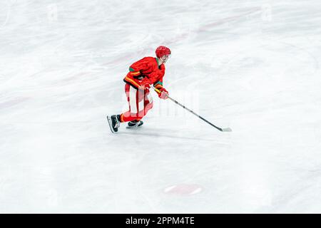 giocatore di hockey sulla superficie ghiacciata dello stadio Foto Stock