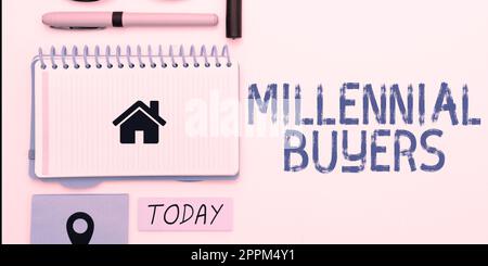 Ispirazione che mostra i Millennial Buyers segno. Foto concettuale tipo di consumatori interessati a prodotti di tendenza Foto Stock