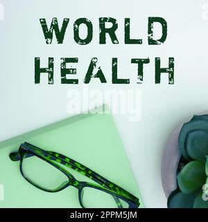 Didascalia concettuale World Health. Parola per la Giornata Mondiale d'azione dedicata alla lotta contro la fame nel mondo Foto Stock