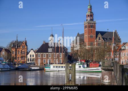 La città di Leer sul fiume ems in germania Foto Stock