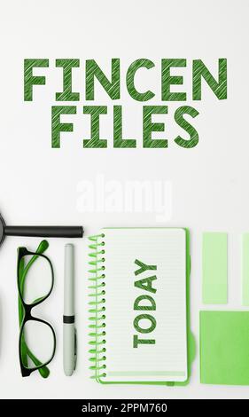 Scrittura a mano di file FinCEN di testo. Operazioni di business showcase in attività e passività finanziarie Foto Stock