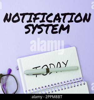 Sistema di notifica per la visualizzazione dei segnali. Vetrina aziendale non dimenticate di essere connessi Social Network Foto Stock