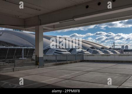 Centro fieristico Francoforte, panoramica dell'area esterna Foto Stock