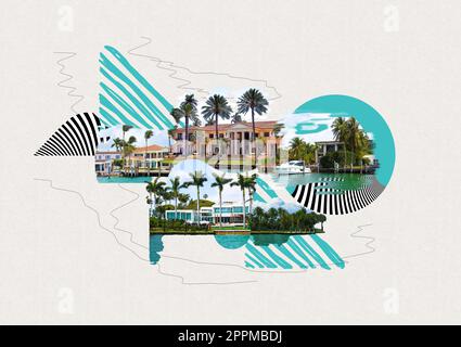 Residenza di lusso a Miami Beach, florida, U.S.A Collage creativo di arte contemporanea o design. Foto Stock
