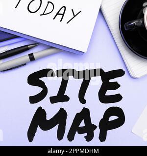 Mappa del sito con testo scritto a mano. Panoramica aziendale progettata per aiutare sia gli utenti che i motori di ricerca a navigare nel sito Foto Stock