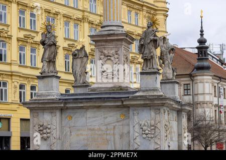 Colonna della peste (Morovy sloup) situata in Piazza della libertà, Brno, Repubblica Ceca Foto Stock