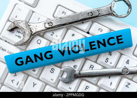 Visualizzazione concettuale Gang violenza. La violazione delle leggi provocata da un gruppo di criminali e gangster è una dimostrazione di business Foto Stock