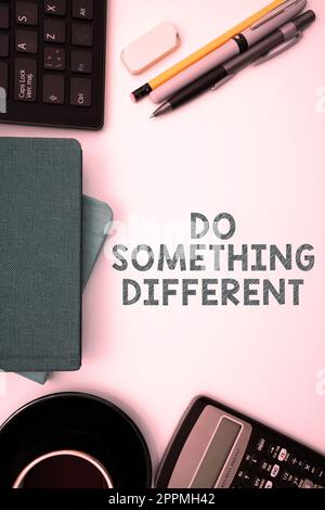 La presentazione delle didascalie di testo è diversa. Business idea essere unico pensare al di fuori della scatola hanno un po 'di divertimento Foto Stock