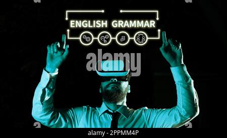 Testo scritto a mano grammatica inglese. I corsi Internet Concept coprono tutti i livelli di lingua e scrittura in inglese Foto Stock