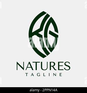 Design minimalista con logo lettera KG. Moderno verde natura iniziale K G KG marchio. Illustrazione Vettoriale