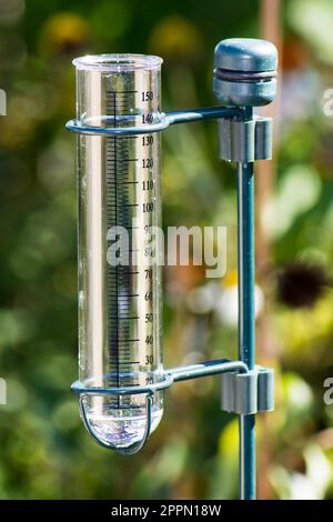 La meteorologia con un pluviometro in giardino Foto Stock