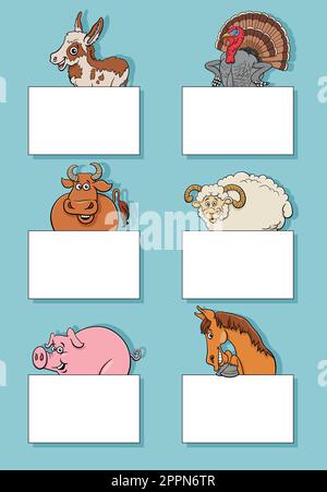 personaggi animali con carte o banner di design collezione Illustrazione Vettoriale