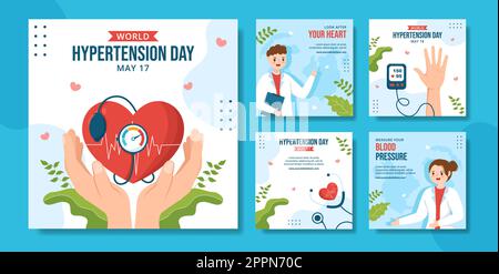 World Hypertension Day Social Media Post Flat Cartoon modelli disegnati a mano sfondo Illustrazione Illustrazione Vettoriale