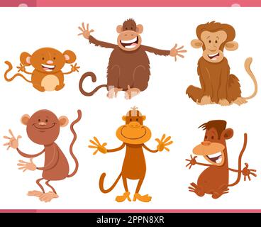 divertente cartone animato scimmie animal set di personaggi Illustrazione Vettoriale