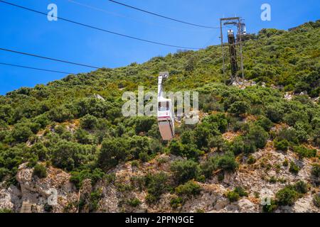 Funivia sollevata fino alla cima della roccia di Gibilterra nel sud della Spagna Foto Stock