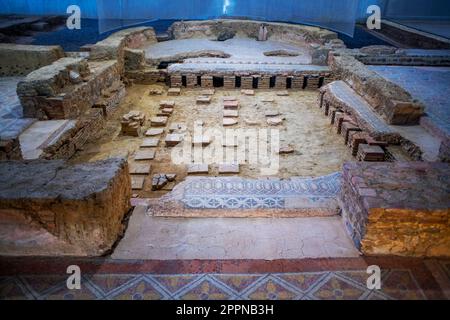 Mosaico Romano, Villaggio Romano di la Olmeda, Sito Archeologico, Proprietà culturali spagnole, Pedrosa de la Vega, Palencia, Castiglia e Leon, Spagna, Europa. Foto Stock