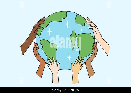 Le mani delle persone che tengono il pianeta Terra Illustrazione Vettoriale