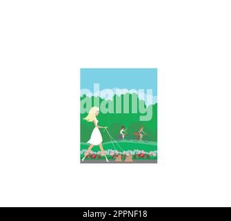 attività nel parco, in bicicletta, a piedi il cane Illustrazione Vettoriale