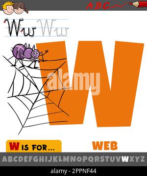 Lettera W dall'alfabeto con cartoon web Illustrazione Vettoriale