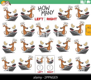 contare le immagini a sinistra e a destra del cane cartoon fare frittelle Illustrazione Vettoriale