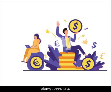 Crescita del fatturato denaro in un design piano Illustrazione Vettoriale
