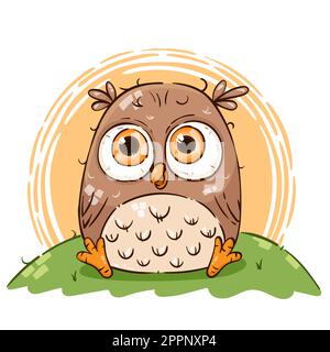Cute Baby Owl stile disegnato a mano Illustrazione Vettoriale