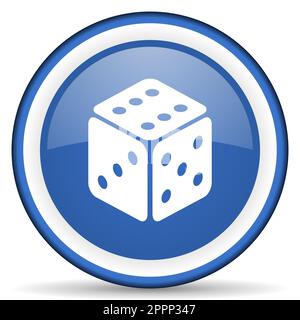 Icona Web lucida del gioco, pulsante cerchio blu isolato su sfondo bianco Foto Stock
