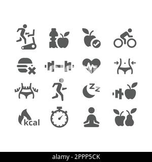 Set di icone vettoriali allenamento e allenamento Illustrazione Vettoriale