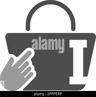 Shopping bag online, cursore fare clic sull'icona della mano con la lettera I. Illustrazione Vettoriale
