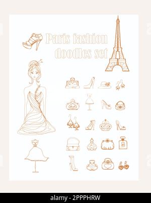 Moda di Parigi doodle impostato Illustrazione Vettoriale