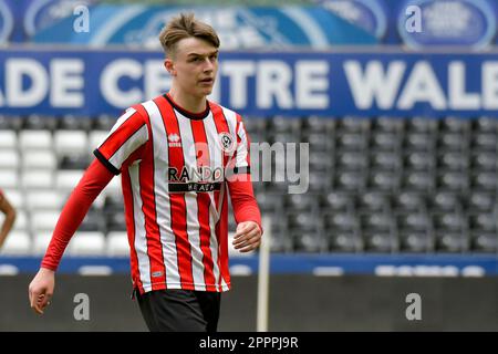 Swansea, Galles. 24 aprile 2023. Louie Marsh di Sheffield si è Unito durante la partita della Professional Development League tra Swansea City Under 21 e Sheffield United Under 21 allo stadio Swansea.com di Swansea, Galles, Regno Unito, il 24 aprile 2023. Credit: Duncan Thomas/Majestic Media/Alamy Live News. Foto Stock