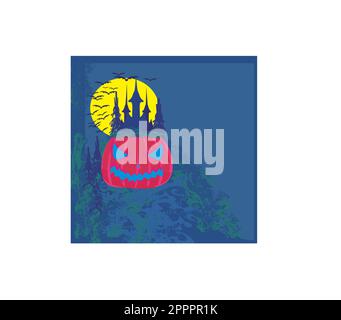 Grungy Halloween sfondo con Haunted House e zucca Illustrazione Vettoriale