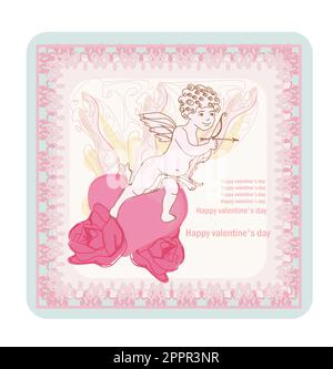 Happy valentines day card con Cupido Illustrazione Vettoriale