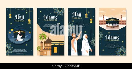 Hajj o Umrah Mabroor Stories Template Social Media Flat Cartoon sfondo Illustrazione Illustrazione Vettoriale