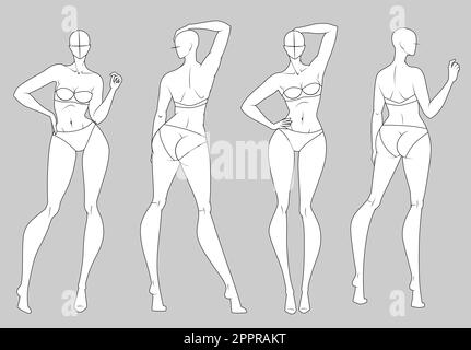 Moda figura dieci teste modello di design croquis Illustrazione Vettoriale