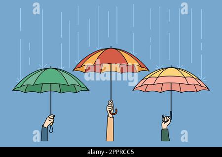 Persone in possesso di ombrelloni in caso di pioggia Illustrazione Vettoriale