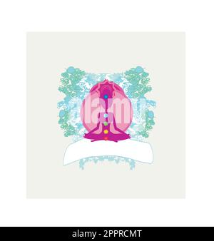 Lo Yoga lotus pongono. Padmasana con colorati punti chakra. Illustrazione Vettoriale