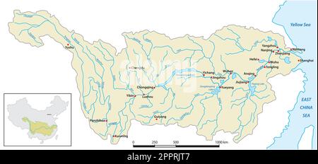 Mappa vettoriale del bacino del fiume Yangtze, Cina Illustrazione Vettoriale