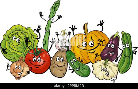 divertente cartone animato verdure fumetti gruppo di personaggi Illustrazione Vettoriale