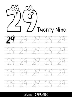 Numero Tracing Book interno per bambini. Foglio di lavoro per la scrittura dei figli. Elementi vettoriali premium.-30 Illustrazione Vettoriale