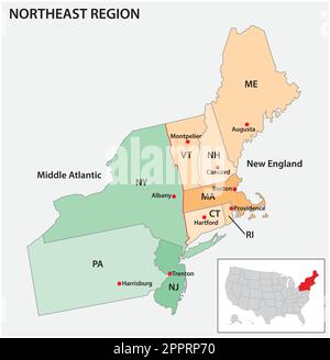 Amministrativo, vettore, mappa, USA, censimento, Regione, Nord-est Illustrazione Vettoriale