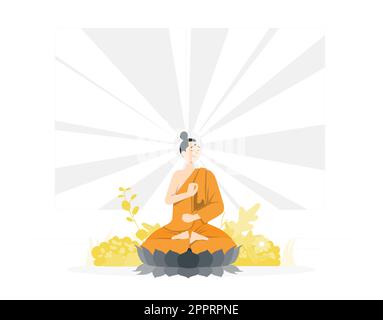 Buddha Purnima augura un saluto con buddha e loto illustrazione Illustrazione Vettoriale