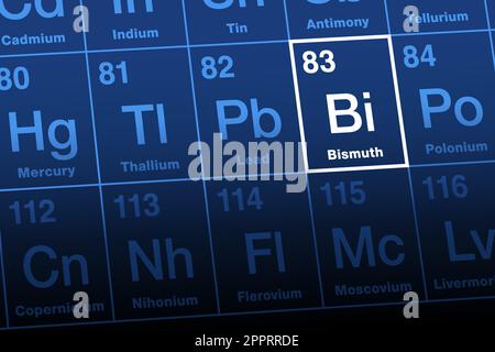 Bismuto, elemento con il simbolo Bi, sulla tavola periodica Illustrazione Vettoriale