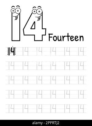 Numero Tracing Book interno per bambini. Foglio di lavoro per la scrittura dei figli. Elementi vettoriali premium.-15 Illustrazione Vettoriale