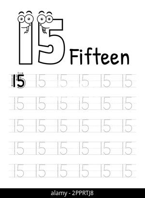 Numero Tracing Book interno per bambini. Foglio di lavoro per la scrittura dei figli. Elementi vettoriali premium.-16 Illustrazione Vettoriale