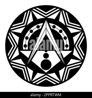 Quadrato e Compass, simbolo della Massoneria in un disco con disegno ottagonale Illustrazione Vettoriale