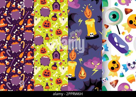 Set di quattro motivi senza cuciture Halloween Illustrazione Vettoriale